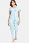 Rosaline Symmetry Knit Cotton Pyjama Set - Crystal Blue — thumbnail 4